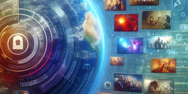 A modern film streaming platform interface featuring vibrant movie thumbnails, a search bar, and user-friendly navigation elements.